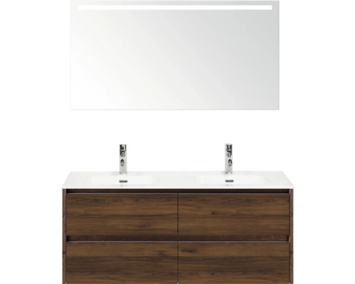 Ensemble de meubles-lavabos avec deux lavabos, meuble sous-vasque et miroir avec éclairage