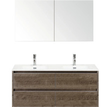 Meuble-lavabo avec deux vasques, meuble bas et armoire de toilette