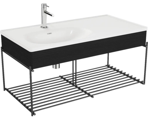 Lavabo avec grille de dépose VitrA Equal lxhxp 102.5x46.5x52 cm couleur de façade chêne noir 64091 Meuble-lavabo avec meuble bas et étagère