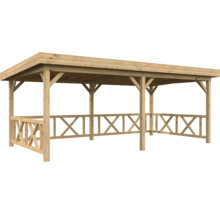 Holzpavillon mit Dach und Lattenzaun