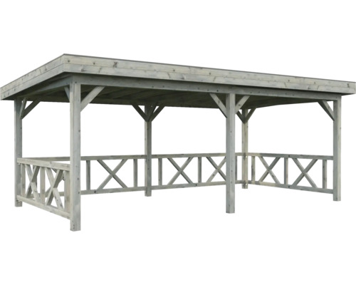 Pavillon Palmako Lenna 16,6 m² Set 307 inkl. Geländer 588 x 300 cm tauchimprägniert grau Holzpavillon mit Dach und umlaufender Holzbalustrade