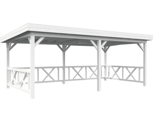 Pavillon Palmako Lenna 16,6 m² Set 307 inkl. Geländer 588 x 300 cm weiß Weißer Pavillon aus Holz mit Geländer