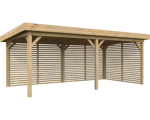 Pavillon Palmako Lenna 16,6 m² Set 309 inkl. Lamellenwänden 588 x 300 cm tauchimprägniert braun Holzcarport mit Lamellenwänden für den Aussenbereich