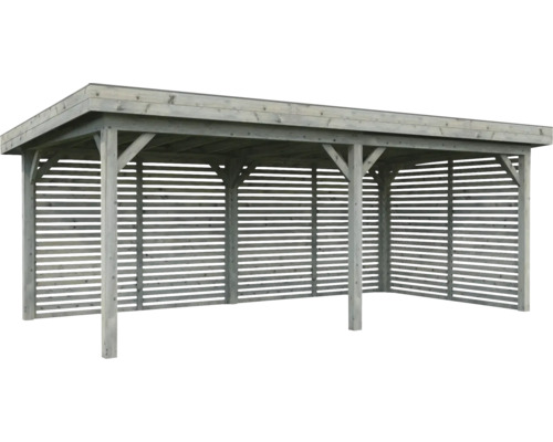 Pavillon Palmako Lenna 16,6 m² Set 309 inkl. Lamellenwänden 588 x 300 cm tauchimprägniert grau Holzcarport mit Lamellenwänden für den Garten
