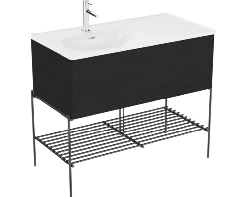 Waschbecken mit Unterschrank VitrA Equal BxHxT 103x86x52 cm Frontfarbe schwarz eiche 66522 Waschtisch mit Unterschrank, Metallgestell und Ablage