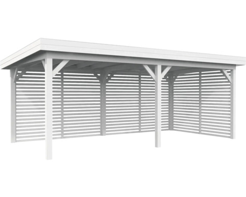 Pavillon Palmako Lenna 16,6 m² Set 309 inkl. Lamellenwänden 588 x 300 cm weiß Weisser Carport aus Holz mit Lamellenwänden.