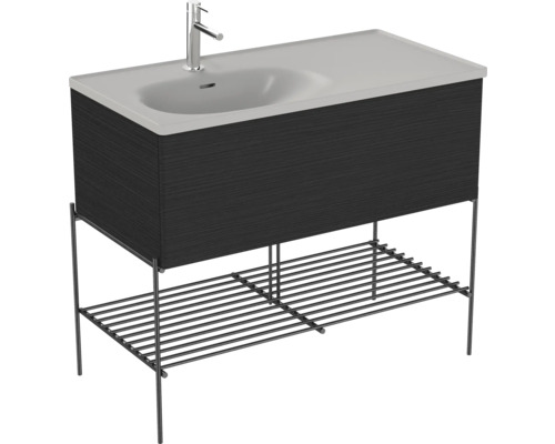Waschbecken mit Unterschrank VitrA Equal BxHxT 103x86x52 cm Frontfarbe schwarz eiche 66524 Waschtisch mit Unterschrank und Ablage