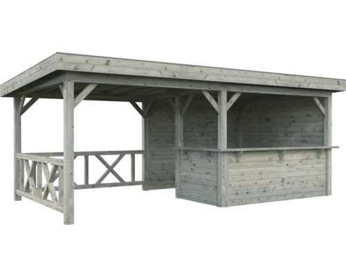 Pavillon Palmako Lenna 16,6 m² Set 310 inkl. Tresen, Rückwand und Geländer 588 x 300 cm tauchimprägniert grau Holz Pavillon mit Bar