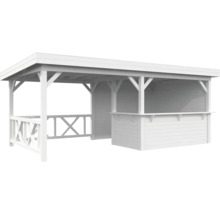 Weisser Holzpavillon mit Überdachung und Theke für den Garten