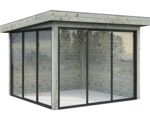 Pavillon Palmako Lenna Slide 8,3 m² Set 401 300 x 300 cm tauchimprägniert grau Holzgartenhaus mit Glasfront