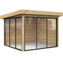 Holzgartenhaus mit Glasschiebetüren