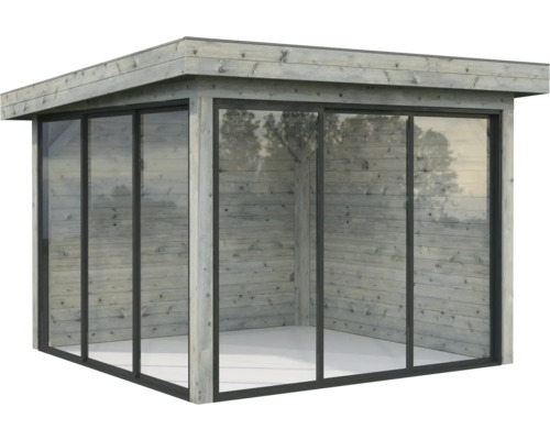 Pavillon Palmako Lenna Slide 8,3 m² Set 701 300 x 300 cm tauchimprägniert grau Holz Gartenhaus mit Glasschiebetüren