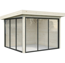 Holzgartenhaus mit Glasschiebetüren