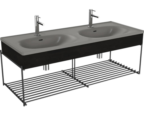 Doppelwaschbecken mit Ablagegitter VitrA Equal BxHxT 132.5x46.5x52 cm Frontfarbe ulme 66067 Doppelwaschtisch mit Unterschrank und Ablage