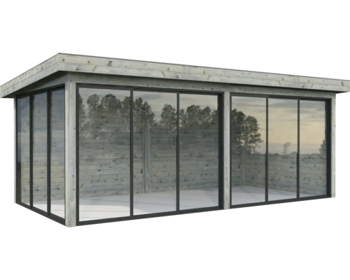 Pavillon Palmako Lenna Slide Plus 16,6 m² Set 702 588 x 300 cm tauchimprägniert grau Holz Gartenhaus mit Glasschiebetüren