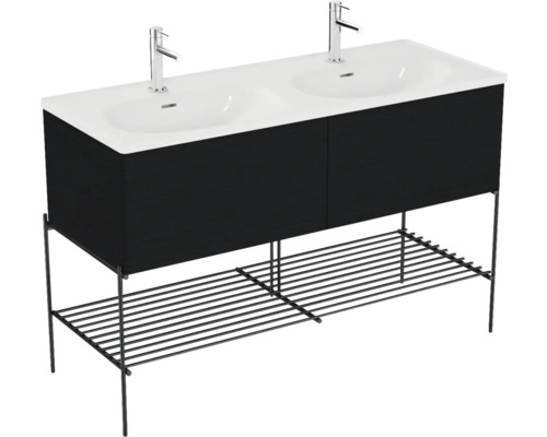 Waschtischunterschrank mit zwei Waschbecken und Ablageregal