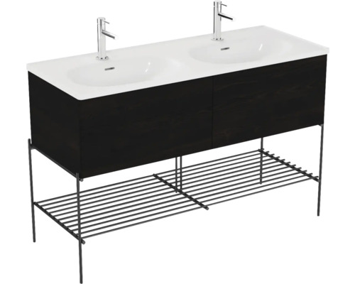 Doppelwaschbecken mit Unterschrank VitrA Equal BxHxT 133x86x52 cm Frontfarbe ulme 6527 Waschtisch mit zwei Waschbecken, Unterschrank und Ablage
