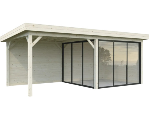 Pavillon Palmako Lenna Slide Plus 16,6 m² Set 705 588 x 300 cm tauchimprägniert Holzgartenhaus mit Glasschiebetüren