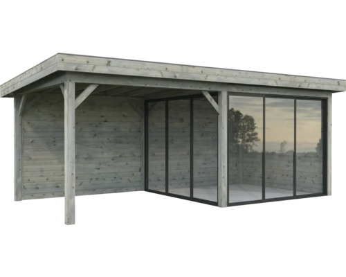 Pavillon Palmako Lenna Slide Plus 16,6 m² Set 705 588 x 300 cm tauchimprägniert grau Holzgartenhaus mit Schiebetüren