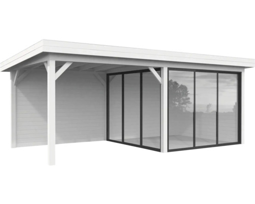 Pavillon Palmako Lenna Slide Plus 16,6 m² Set 705 588 x 300 cm weiß Weisser Pavillon mit Schiebetüren aus Glas