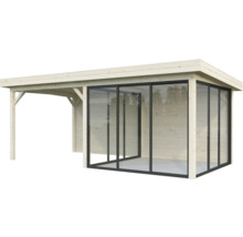 Abri de jardin en bois avec portes coulissantes en verre