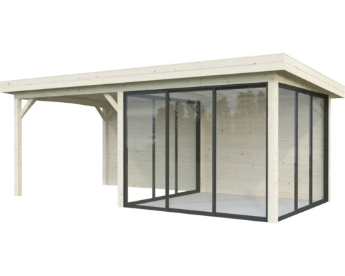 Pavillon Palmako Lenna Slide Plus 16,6 m² Set 706 588 x 300 cm tauchimprägniert Holzgartenhaus mit Schiebetüren