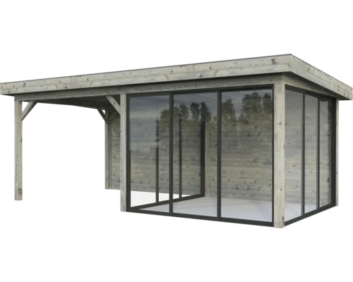 Pavillon Palmako Lenna Slide 16,6 m² Set 406 588 x 300 cm tauchimprägniert grau Holz Gartenhaus mit Glasschiebetüren