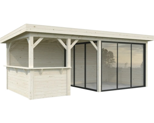 Abri de jardin en bois avec façade en verre