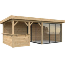 Holzgartenhaus mit Bar und Glasschiebewänden