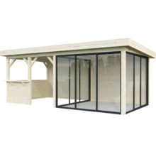 Abri de jardin en bois avec portes coulissantes en verre