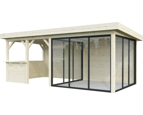 Pavillon Palmako Lenna Slide 16,6 m² Set 408 588 x 300 cm naturel Abri de jardin en bois avec portes coulissantes en verre