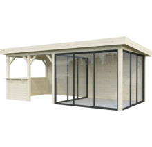 Holzgartenhaus mit Glasschiebetüren