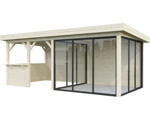Pavillon Palmako Lenna Slide 16,6 m² Set 408 588 x 300 cm tauchimprägniert Holzgartenhaus mit Glasschiebetüren