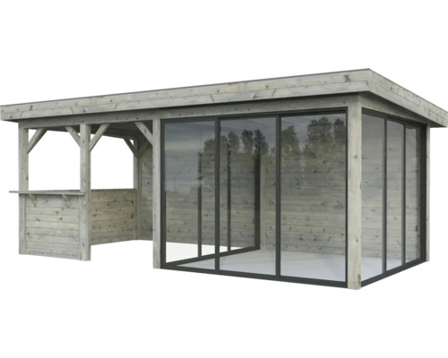 Pavillon Palmako Lenna Slide Plus 16,6 m² Set 708 588 x 300 cm tauchimprägniert grau Holzpavillon mit Glasschiebetüren