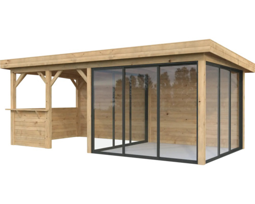 Holz Gartenhaus mit Glasschiebetüren und Bar