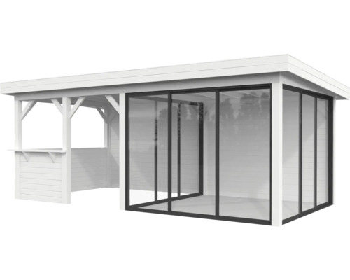 Pavillon Palmako Lenna Slide Plus 16,6 m² Set 708 588 x 300 cm weiß Holz Gartenhaus mit Glasfront