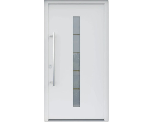 ARON HaustürBasic 3111 Aluminium-Kunststoff-Verbund RAL 9016 verkehrsweiss 1000x2100 mm einseitig flügelüberdeckend DIN Links inkl.Stossgriffset,Innendrücker in Edelstahl,Profilzylinder mit 3 Schlüsseln