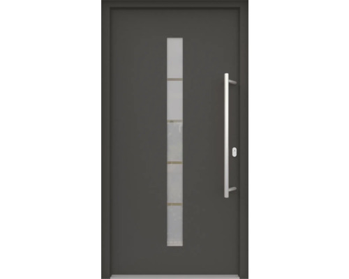 Porte d'entrée ARON Basic 3111 composite aluminium-plastique RAL 7016 gris anthracite 1100x2100 mm recouvrant le vantail sur un côté tirant droite y compris jeu de poignée de poussée, poignée intérieure en acier inoxydable, cylindre profilé avec 3 clés