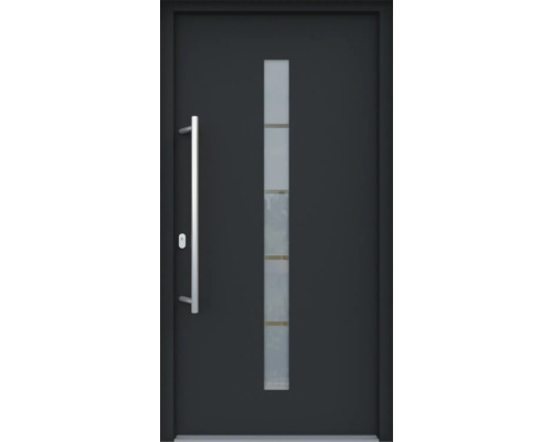 ARON HaustürBasic 3111 Aluminium-Kunststoff-Verbund RAL 7016 anthrazitgrau 1100x2100 mm einseitig flügelüberdeckend DIN Links inkl.Stossgriffset,Innendrücker in Edelstahl,Profilzylinder mit 3 Schlüsseln
