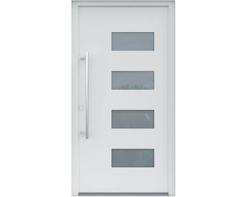 ARON HaustürBasic 3121 Aluminium-Kunststoff-Verbund RAL 9016 verkehrsweiss 1000x2100 mm einseitig flügelüberdeckend DIN Links inkl.Stossgriffset,Innendrücker in Edelstahl,Profilzylinder mit 3 Schlüsseln