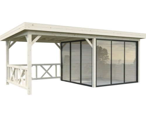 Pavillon de jardin en bois avec parois en verre