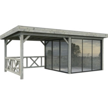 Überdachter Pavillon mit Glaswänden