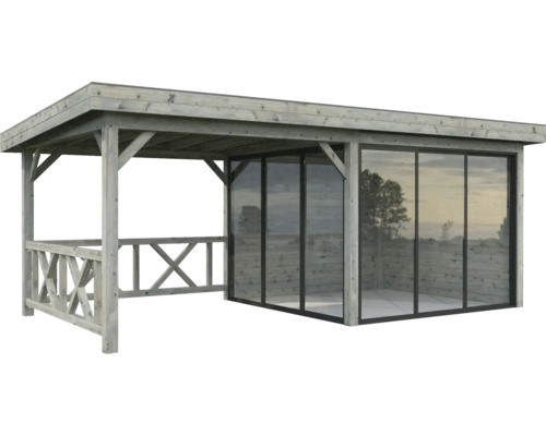 Überdachter Pavillon mit Glaswänden