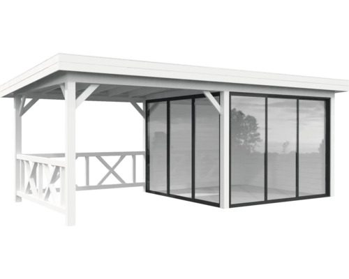 Pavillon Palmako Lenna Slide 16,6 m² Set 403 inkl. Geländer 588 x 300 cm weiß Holz Pavillon mit Schiebetüren