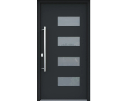 ARON HaustürBasic 3121 Aluminium-Kunststoff-Verbund RAL 7016 anthrazitgrau 1000x2100 mm einseitig flügelüberdeckend DIN Links inkl.Stossgriffset,Innendrücker in Edelstahl,Profilzylinder mit 3 Schlüsseln