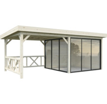 Holzpavillon mit Glasschiebewänden für den Garten