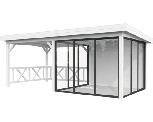 Pavillon Palmako Lenna Slide 16,6 m² Set 404 588 x 300 cm weiß Überdachter Pavillon mit Glasschiebewänden