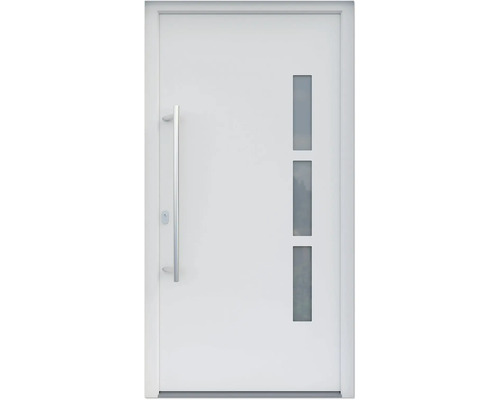 ARON HaustürBasic 3131 Aluminium-Kunststoff-Verbund RAL 9016 verkehrsweiss 1000x2100 mm einseitig flügelüberdeckend DIN Links inkl.Stossgriffset,Innendrücker in Edelstahl,Profilzylinder mit 3 Schlüsseln