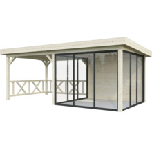 Pavillon de jardin en bois avec portes coulissantes en verre