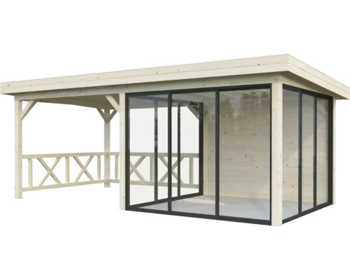 Pavillon de jardin en bois avec portes coulissantes en verre